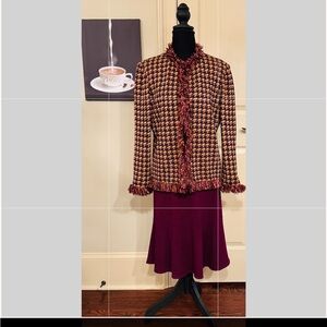 St. John Multicolor Houndstooth Blazer and Skirt Set